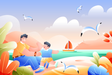 父亲节亲子矢量插画