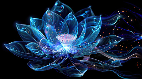 黑色背景下的蓝色花朵特写镜头