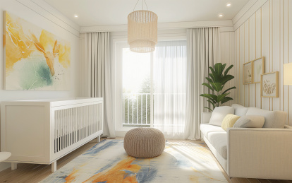 阳光明媚的儿童婴儿房间
