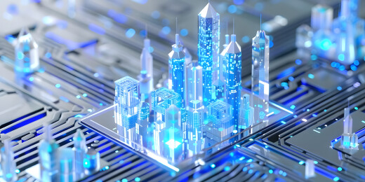 3D蓝色几何晶体科技芯片场景