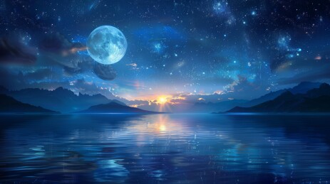 月色湖光静谧夜