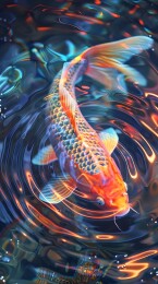 锦鲤在水里游动波光