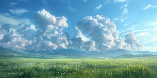 蓝天下绿色的山丘