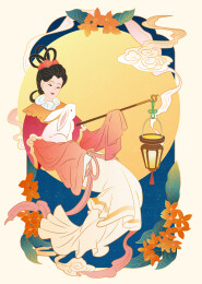 满月上的嫦娥与玉兔 精致中秋节插图