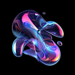 液体悬浮形状的抽象科技图形，蓝紫色调