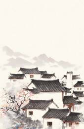 徽式建筑水墨风手绘插画