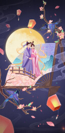 牛郎织女在鹊桥上相会节日插画