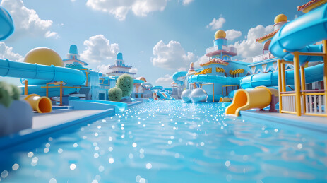 3D卡通蓝色清凉感儿童水上乐园夏天消夏