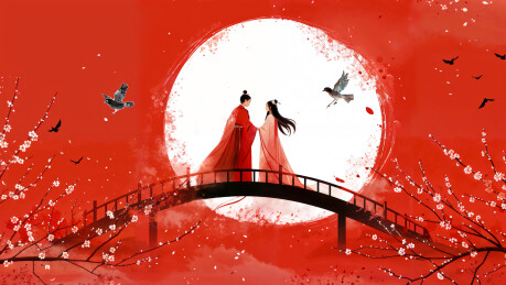 月亮前牛郎织女鹊桥相会