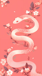 手绘卡通可爱的生肖蛇插画