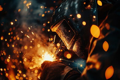 穿着防护服的电焊工人