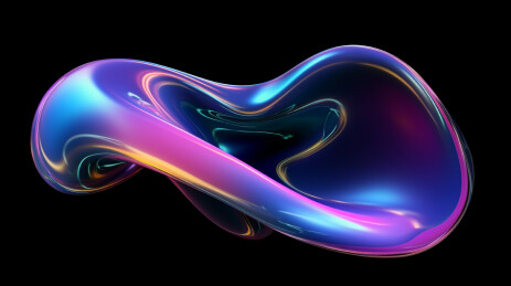 黑色背景下流动的高饱和紫色蓝色渐变图形