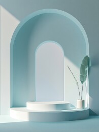 夏日3D几何展台绿植电商简约背景