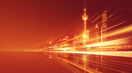 红色上海标志性建筑物年会背景