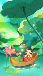 二十四节气的池塘国潮中国风插画