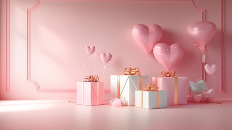 七夕情人节带气球的礼物盒展台爱情主题背景