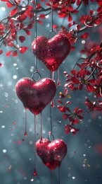 晶莹剔透的心在枝头上滴落