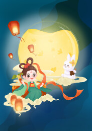 扁平噪点可爱女孩中秋节香水插画