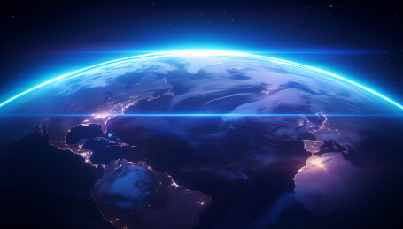 太空地球蓝色光线未来科技天文学3D插画