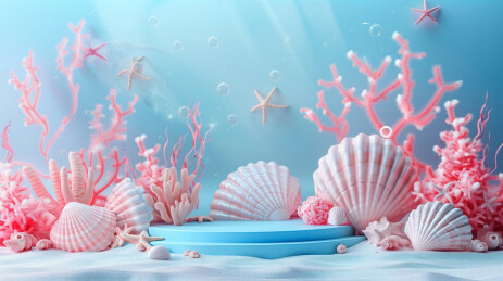 海底世界小清新圆形电商产品展台3D场景