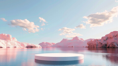 极简风水面粉色山峰电商产品展台