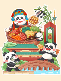 成都美食小吃建筑熊猫国风插画