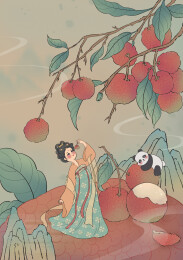 古装卡通人物荔枝与仕女