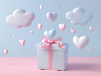 粉红色背景上的礼品盒和心形特写镜头