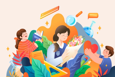 教师节学生矢量插画