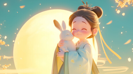 卡通3D中秋节嫦娥和玉兔