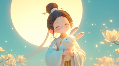 卡通3D中秋节嫦娥和玉兔