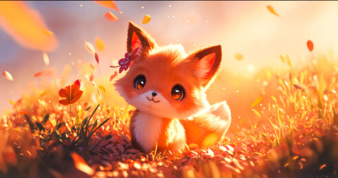 秋天草地上可爱的小狐狸