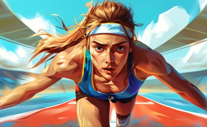 俯身冲刺的女运动员特写