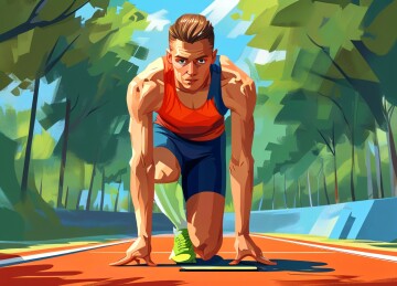 下蹲准备起跑的男运动员