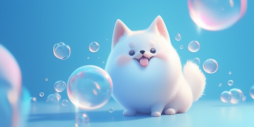 梦幻一只昂首蹲坐的宠物狗3D立体卡通插画