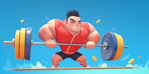 夸张举重双手举杠铃的男孩3D卡通插画绘画