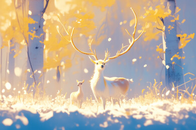 野外一只昂首站立有角的鹿3D立体卡通插画