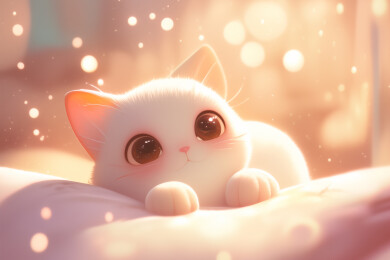 梦幻一只仰着脸的宠物猫3D立体卡通插画