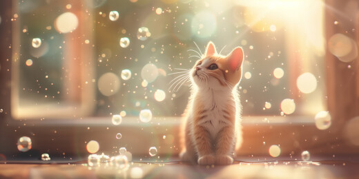 梦幻一只仰着脸的宠物猫3D立体卡通插画