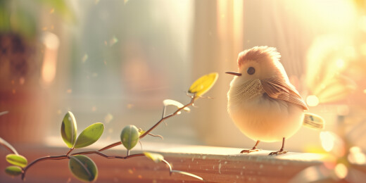 树林中站立的可爱彩色胖鸟3D立体卡通插画