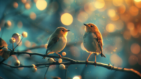 树林中站立的可爱彩色胖鸟3D立体卡通插画