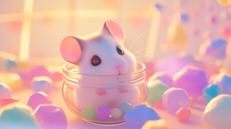 清新可爱田野里一只长胡须仓鼠3D卡通插画