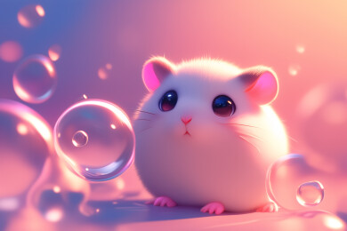 清新可爱田野里一只长胡须仓鼠3D卡通插画