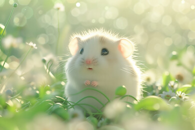 清新可爱田野里一只长胡须仓鼠3D卡通插画