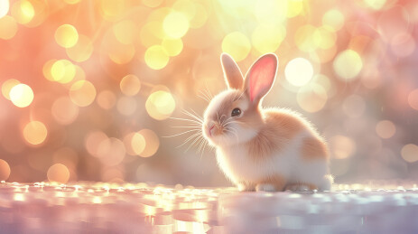 晴朗野外一只长耳朵红眼睛白兔3D卡通插画