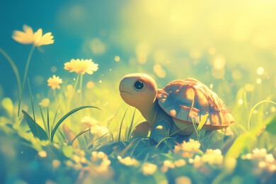 清新明亮地上爬行的乌龟3D立体卡通插画