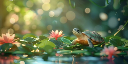 清新明亮地上爬行的乌龟3D立体卡通插画