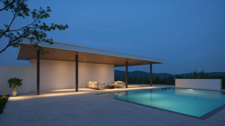 夜晚别墅游泳池