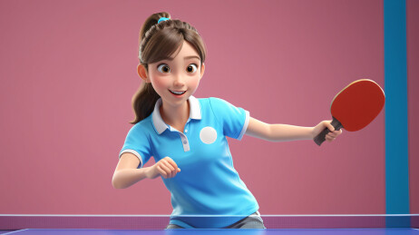 打乒乓球的女孩卡通