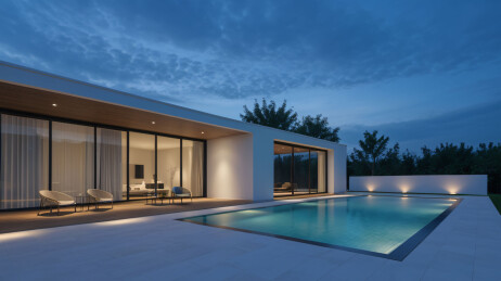 夜晚别墅游泳池